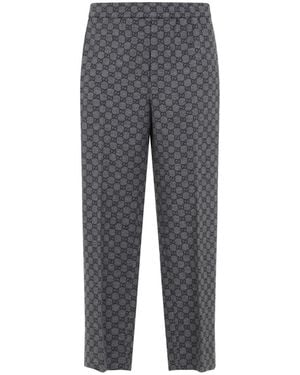 Gucci Gg Logo Flannel Trousers - Grey
