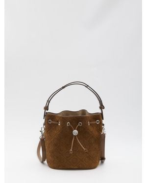 Tory Burch T Monogram Suede Bucket Bag - Brown