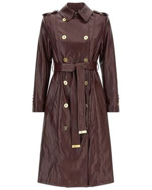 Elisabetta Franchi Craquelé Trench Coat - Brown