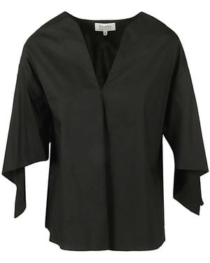 Psophia Cotton V-neck Top - Black