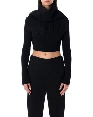 Rick Owens Cropped Knit With Cowl Neck - Black