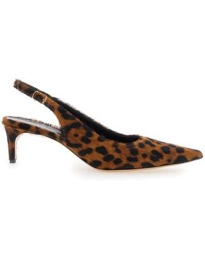 Plain 'Luisa' Slingback Court Shoes With Medium Stiletto Heel And Leopard Print All-Over - Brown