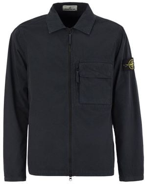 Stone Island Comfortable Overshirt With Overlapping Pockets On The Chest - Black
