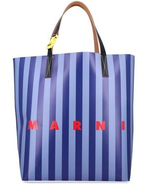 Marni Striped Tribeca Shopping Bag - Blue
