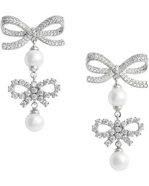 Self-Portrait Double Bow Pearl Earrings - White