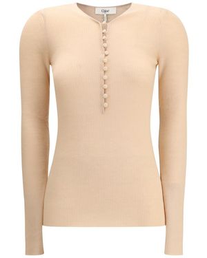 Chloé Chloã Merino Wool Henley Jumper - Natural