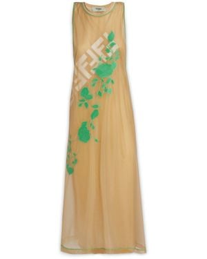 Fendi Roses Sleeveless Midi Dress - Natural