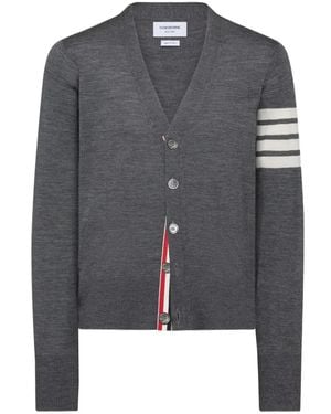 Thom Browne Classic V Neck Cardigan In Fine Merino Wool With 4 Bar Stripes Clothing - Grey