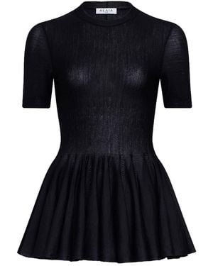 Alaïa Ultra Fine Wool Merino Peplum Top - Black