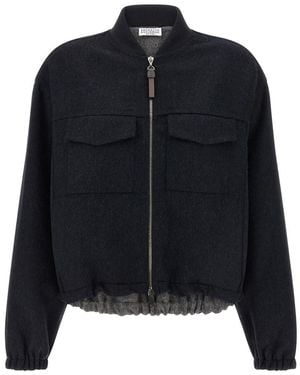 Brunello Cucinelli 'Shiny Zipper Pull' Bomber Jacket - Black