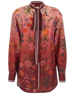 Gucci Silk Shirt With Flora Print - Red