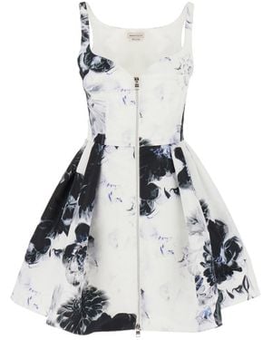 McQueen Printed Flared Short Dress - White