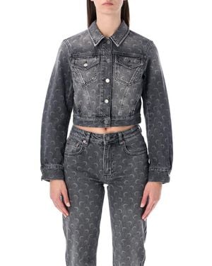 Marine Serre Moon Laser Grey Wash Cropped Denim Jacket