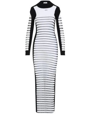 Jean Paul Gaultier Mix Mesh And Knit Long Sleeves Dress Printed "Mariniere" - White