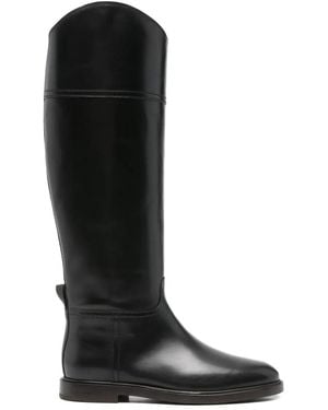 Brunello Cucinelli Leather High Riding Boots Shoes - Black