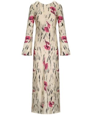 Ganni Ivory Long Satin Dress - White