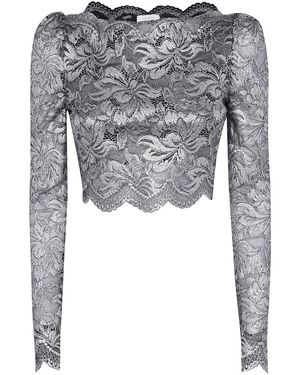 Rabanne Cropped Long Sleeves Lace Top - Grey