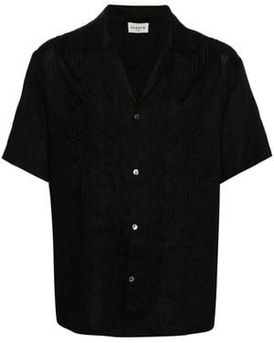 P.A.R.O.S.H. Floral-Embroidery Linen Shirt - Black