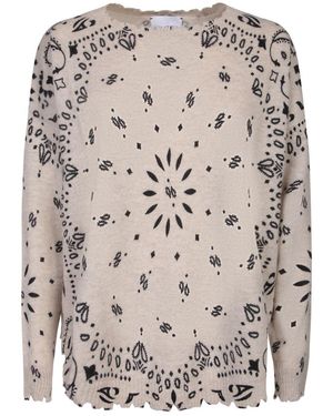 Kujten Distressed Cashmere Bandana-Print Sweater - Gray