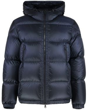 Moncler Short Down Jacket Rivau With Hood - Blue