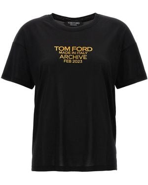 Tom Ford Silk T-Shirt With Bold Logo Print - Black