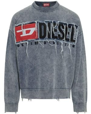 DIESEL Denim Jumper With Distressed Logo Men's - Grey