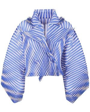 Issey Miyake "Generic Stripes" Hand Pleats Jacket - Blue
