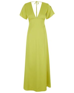 Plain Long Lime Dress With Bow - Green