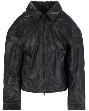Balenciaga Leather Zip Jacket - Black