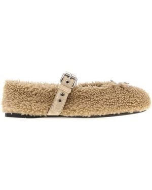 Miu Miu Beige Shearling Ballerinas - Multicolor