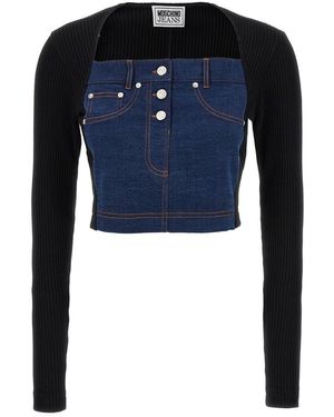 MO5CH1NO JEANS - MOSCHINO Denim Top And Ribbed Knit - Blue