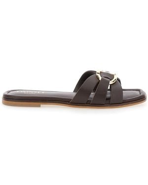 Twinset Sandals With Logo Buckle - Brown