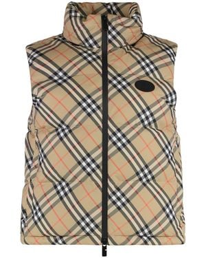 Burberry Sleeveless Down Jacket Check - Natural