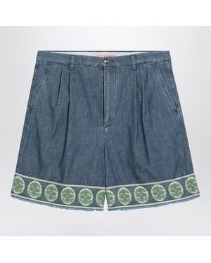 Valentino Garavani Bermuda Short With Jacquard Bottom - Blue