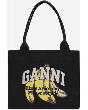Ganni Banana Print Tote Bag - Black