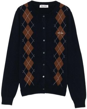 Miu Miu Argyle Cashmere Cardigan - Blue