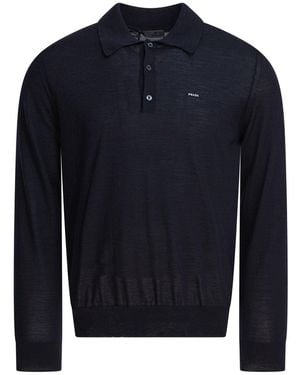 Prada Wool Polo Shirt With Long Slevees - Blue