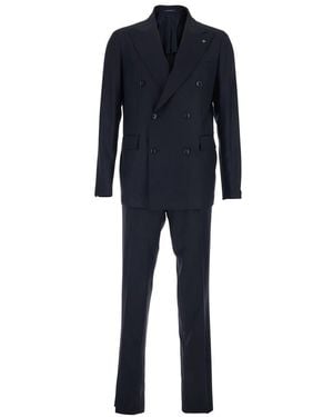 Tagliatore 'vesuvio' Blue Double-breasted Suit With Peak Revers In Wool Man