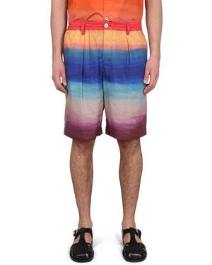Marni Cotton Bermuda Shorts With Elastic Waistband - Blue