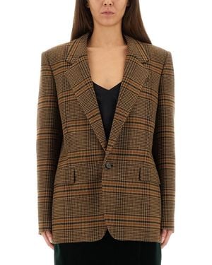 Saint Laurent Prince Of Wales Wool Jacket - Brown