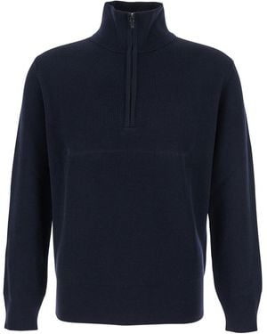 Kangra Cashmere Sweater With High Neck And Half Zip Closure On The Front - Blue