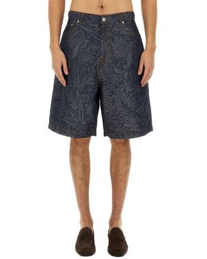 Etro Jacquard Denim Bermuda Shorts - Blue