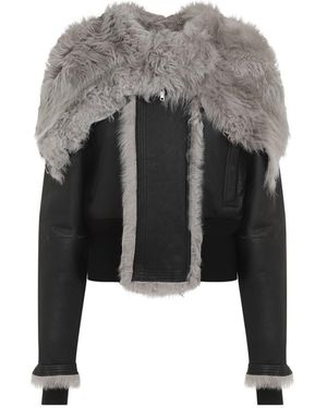 Rick Owens Luxurious Cropped Alice Leather Parka With Lamb Fur - Black