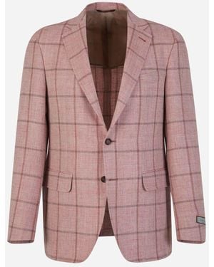 Canali Checked Motif Blazer - Pink