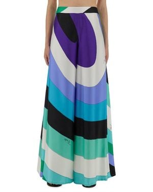 Emilio Pucci Maxi Trousers With Iris Print - Blue