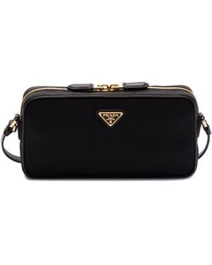 Prada Enamel-Triangle Crossbody Bag - Black