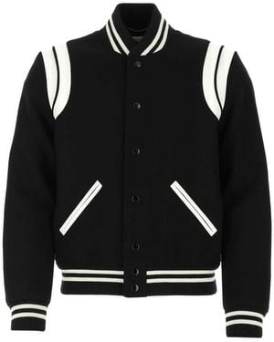 Saint Laurent Panelled Wool-blend Bomber Jacket - Black