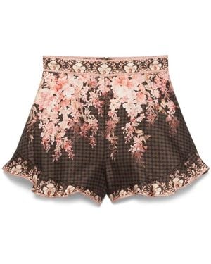 Zimmermann Printed Linen Blend Shorts - Black
