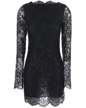 Semicouture Crewneck Dress With Lace Embroidery - Black