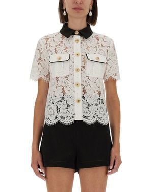 Self-Portrait Lace Top With Collar - White